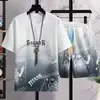 Conjunto Casual de Marca para Homens 2026 Verão Seda de Gelo Fina Respirável Camiseta de Manga Curta Shorts Esportivos Degradê Conjunto de Duas Peças