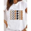Camiseta de Talla Grande con Nuevo Patrón Geométrico Europeo y Americano Estampada Una Pieza Camiseta Base Casual con Letras Manga Corta para Mujer