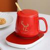 Taza de Recuerdo, Taza de Temperatura Constante, Taza de Cerámica, Taza de Café de 55 Grados, Vaso de Agua para Pareja con Tapa y Cuchara, Regalo de Empresa