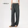 Calça de Moletom Feminina de Inverno Nova Estilo Coreano Malha Grossa Listras Verticais Confortável Quente Solta Versátil Casual Calça Reta
