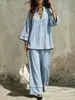 Conjunto Esportivo Casual Feminino 2026 Camiseta com Bloco de Cores Manga Longa Decote V e Calça Conjunto de Duas Peças Roupa Fashion Primavera/Outono
