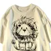 Camiseta de seda de leite com estampa de leão estilo americano, manga curta, para homens e mulheres, moda de rua de verão, top largo e solto