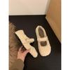 Zapatos de Pelo Rizado de Oveja Color Blanco Plano para Mujer para Usar Afuera 2025 Nuevos Versátiles Otoño e Invierno Zapatos con Velcro Gorro