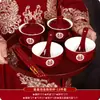 Juego de Cuenco y Palillos de Boda, Dote, Taza de Té, Par Festivo Rojo de Cuencos, Cuencos de Boda, Suministros de Boda