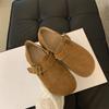 Zapatos de Cuero Suave Esmerilado de una Sola Capa para Mujer Planos 2023 Otoño Vintage Estudiante de Arte Slip-on Cabeza Grande Zapatos Bocken Forrados de Lana