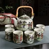 Juego de Té para el Hogar de Porcelana Azul y Blanca Retro con Filtro Tetera Cerámica Tazas de Té Olla con Asa Juego de Té