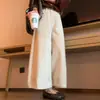 Calça Casual Amendoada de Corte Curvo Estilo Old Money para Mulheres, Nova Coleção de Outono, Tamanho Plus, Cintura Alta, Caimento Solto, Emagrecimento, Calça Cropped de Perna Larga