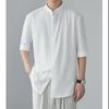 Camisa de Manga Corta con Cuello Mao de Estilo Chino Nuevo para Hombre Verano Nueva Camisa Nicho con Caída de Seda Helada Camisa de Media Manga Elástica