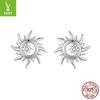 Aretes pequeños de plata con charm de sol y estrella, moda femenina simple, Joker, para el trabajo, aretes de plata de ley 925, salida de fábrica