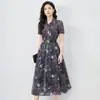 2417610-Vestido Chiffon Estampado Elegante com Cintura Estilo Francês Feminino Acessível de Luxo para Mulheres