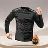 Roupas Quentes e de Secagem Rápida para Homens no Outono e Inverno, Roupa Íntima Térmica Fina de Veludo, Camiseta Esportiva de Manga Longa, Top para Corrida, Treinamento Fitness