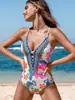 Traje de baño de una pieza nuevo personalizado europeo y americano, Femenino de tirantes con escote en V profundo, corte ajustado, Traje de baño transfronterizo de Amazon