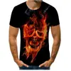 Camiseta Masculina de Verão Nova Tendência Halloween Esqueleto de Cerveja Estampa Digital 3D Gola Redonda Manga Curta