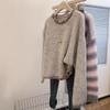 Suéter de punto gris con cuello redondo para mujer, talla pequeña, holgado, estilo casual, top