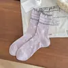 Nuevos Calcetines para Mujer Hechos de Algodón Peinado, Estilo Delgado Primavera/Verano, Longitud Media Pantorrilla, Borde Fruncido Estilo Japonés, Calcetines Largos Vintage, Estilo Trendy Ins