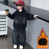 Conjunto de Sudadera con Capucha de Mezclilla Gruesa con Felpa Interior para Otoño/Invierno Infantil 2026 Nuevo de Invierno Conjunto de Dos Piezas Ropa Casual para Niños
