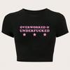 Estilo Europeu e Americano Feminino 2024 Novo INS Distinto Rua Estampado com Letras Curto Ombro a Ombro Manga Curta Camiseta Top