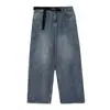 Pantalones vaqueros retro de color liso para hombre, estilo americano, con cinturón suelto, rectos, estilo japonés, de pierna ancha, de marca de moda, de calle alta