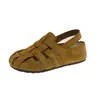 Sapatos Meia-Abertura Tecidos Vazados Estilo Birkenstock Retrô Femininos Verão 2026 Novos Sandálias Pequenas Planas Francesas Exquisitas