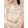 Nueva colección de primavera: Suéter de punto negro de manga larga para mujer, con cuello semi-alto, diseño versátil, corte ajustado y adecuado como capa interior o top básico