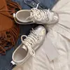 Tênis Casuais Planos com Salto Escondido Cor Prata para Treinamento Alemão para Mulheres 2026 Novo Primavera e Verão Tênis Versáteis Sapatos de Board Gump Shoes