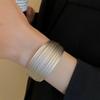 Brazalete Abierto Geométrico Multilínea Multicapa Metálico Nicho Electrochapado Personalidad Exagerada Brazalete de Alta Gama para Mujer