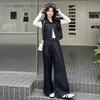 Pantalones de traje de mezclilla estilo Hong Kong retro para mujer 2025 Otoño Nueva Moda Casual Chaleco Top Pantalones de Pierna Ancha Conjunto de Tres Piezas