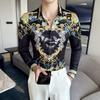 Nova camisa masculina da moda manga longa camisa estampada da moda slim polegada vestuário versão de coleta de fornecimento transfronteiriça-P5X20