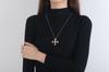 Collar con microcruz de circonita y cadena larga para mujer, popular en Europa y Estados Unidos, colgante de otoño e invierno en oro rosa, tienda de fábrica