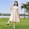 Vestido de Princesa con Cuello de Muñeca para Niñas Verano Nueva Moda Sencillo Infantil Falso Dos Piezas Largo Medio Vestido de Niñita