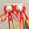 Pasador de Pelo con Lazo de Año Nuevo y Borlas de Felpa, Pinza Roja para el Cabello para Niños, Adorno para la Cabeza con Ambiente Festivo para el Festival de Primavera
