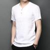 Camiseta de Verano de Lino 100% Puro para Hombre Estilo Chino Combinable Cuello en V Transpirable Combinable Camiseta Casual de Media Manga