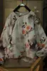 Invierno Nuevo Estilo Nuevo Chinoiserie Lino Estampado Literario Retro Algodón Abrigo Cuello Redondo Solapa Diagonal Holgado Corto Chaqueta de Algodón 375023