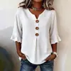 Novo Top Feminino de Verão Estilo Europeu e Americano com Decote em V, Estampa Floral, Manga Média, Estilo Casual Tendência Cross-Border