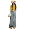 Conjunto de Verão para Meninas 2025 Novo Estilo Moda Jeans Casual de Manga Curta Conjunto de Duas Peças para Meninas