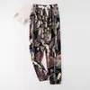 Calças de pijama de seda de algodão Calças Shrink Femininas Verão Novo Tamanho Grande Soltas Grávidas Calças Externas com Lanterna de Bolso Shrink Calças