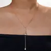 Moda Europeia e Americana Simples de Alta Qualidade Acessível Luxo Colar Longo em Y com Pingente Geométrico de Zircônia e Franja Feminino de Nicho Versátil
