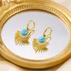 Estilo Vacacional Bohemio Explosiones Moda Relieve Pendientes de Girasol Acero Inoxidable Pendientes Forma de Pavo Real Oro de 18K