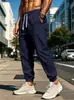Pantalones versátiles de algodón y lino para hombre, nuevos, transfronterizos europeos y americanos, cintura elástica, corte holgado, color liso, transpirables, con puño