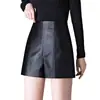 Shorts Femininos de Couro PU Preto 2026 Outono Inverno Novidades Petite Cintura Alta Linha A Emagrecedor Perna Larga Camada Base Roupa Externa Calças Bootcut