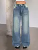 Comercio exterior transfronterizo Amazon despacho europeo y americano moda retro jeans elásticos desgastados azul lavado para mujer en otoño
