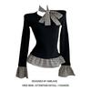 Camiseta Chic Coreana Falsa de Dos Piezas de Manga Larga para Mujer Primavera y Otoño Nueva Empalme a Cuadros Delgado Capa Interior Top de Camisa Trendy