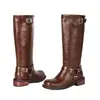 Botas Altas Versáteis Plus Size Outono Inverno Femininas Bico Redondo Salto Médio de Calçar Botas de Couro Femininas Salto Quadrado Comércio Exterior Transfronteiriço Botas de Cavaleiro Femininas