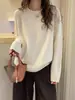 Outono Inverno 2026 Nova Malha de Lã Feminina Gola Redonda Crochê Camada Base Suéter Solto Preguiçoso Camada Interna Top