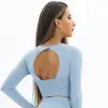Camiseta de Yoga Transfronteriza Top de Yoga sin Costuras Espalda Descubierta Manga Larga Alta Elasticidad Ajustado Ropa Deportiva para Correr Fitness