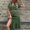 Vestido Popular Transfronterizo Yiyi Amazon Nuevo Verano Europeo y Americano de Longitud Media con Solapa y Patchwork
