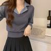 Camisa Base Tricotada com Gola Polo 2024 para Mulheres, Falsa Peça Dupla, Estilo Curto, Caimento Solto, Adequada para Primavera e Outono