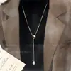 Colar Pingente Longo de Pérola Dourada para Mulheres, Corrente de Suéter de Luxo de Alta Qualidade, Acessório Ajustável Vintage, Estilo Longo para Outono e Inverno