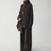 Cárdigan de Punto de Lana Holgado para Mujer Otoño/Invierno 2025 con Rayas Horizontales y Verticales Entrelazadas, Cuello Alto Alto de Peso Pesado, Estilo Perezoso
