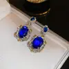 Brincos de Franja Flor de Strass Azul Europeus e Americanos Transfronteiriços Agulha de Prata, Brincos de Tarraxa Modernos e Requintados, Brincos de Luxo Leve de Alta Qualidade para Mulheres